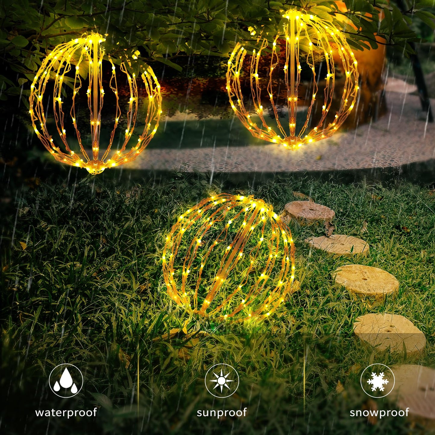 COVBOARD 16" Christmas LED Light Globe (3 Pack) with Multiple Auto Timing and Glow Modes, Folding Light Ball for Holiday Decor, Patio, Indoor/Outdoor Decorations LED Ball Lights Sphere (Warm White)