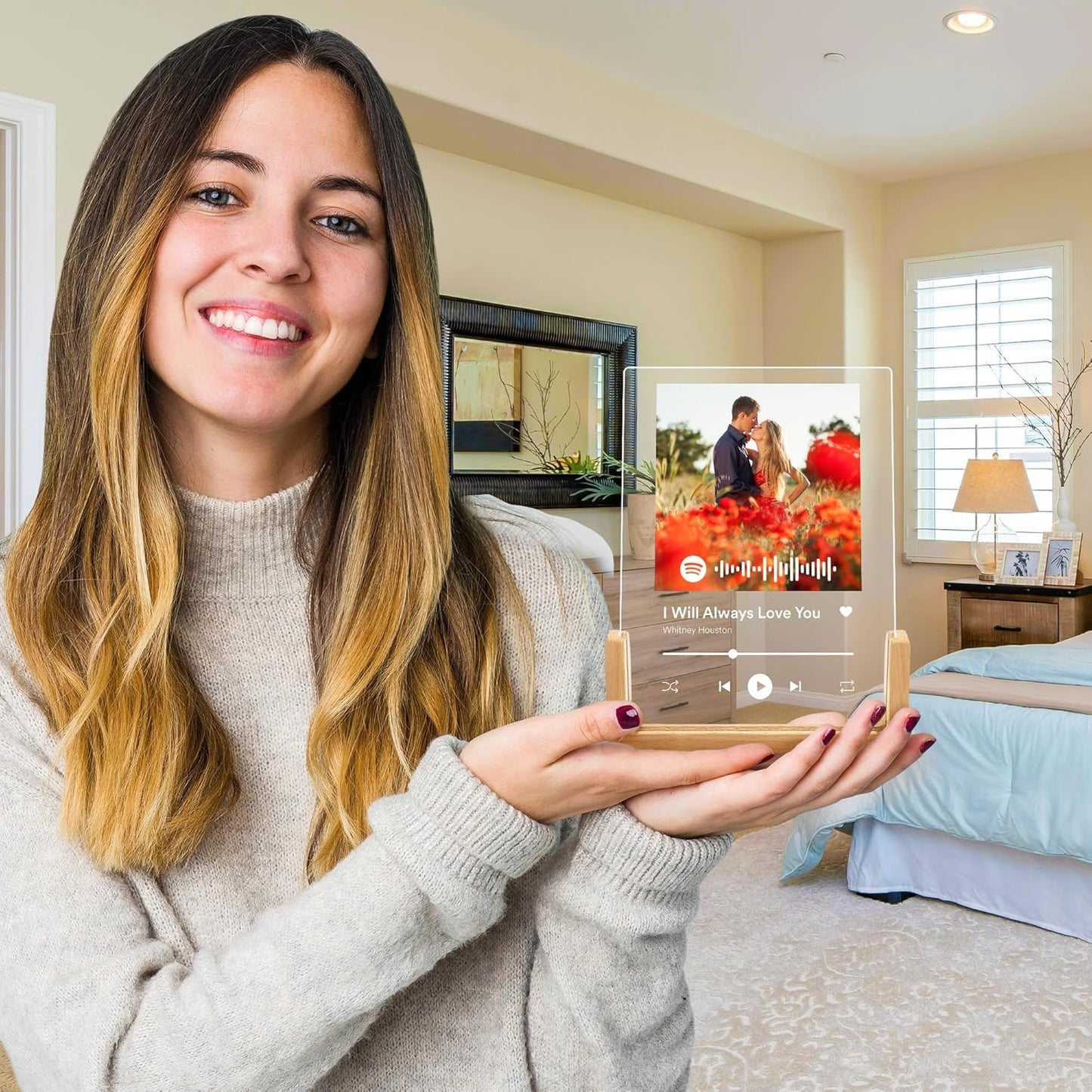 Personalized Gifts for Girlfriend Her Women Wife, Custom Spotify Plaque, Customized Picture Frame For Couple, Boyfriend Him, Anniversary and Birthday, 6"x8 " Acrylic Photo