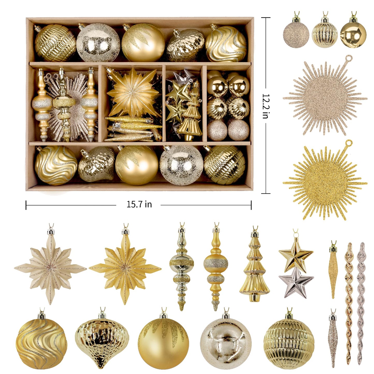 SHareconn 80pcs Christmas Balls Ornaments Set, Contemporary Light Luxury Gift Set, Shatterproof Plastic Decor for Xmas Tree Holiday Wedding Party Decorations with Hanging Strings, Dark and Light Gold