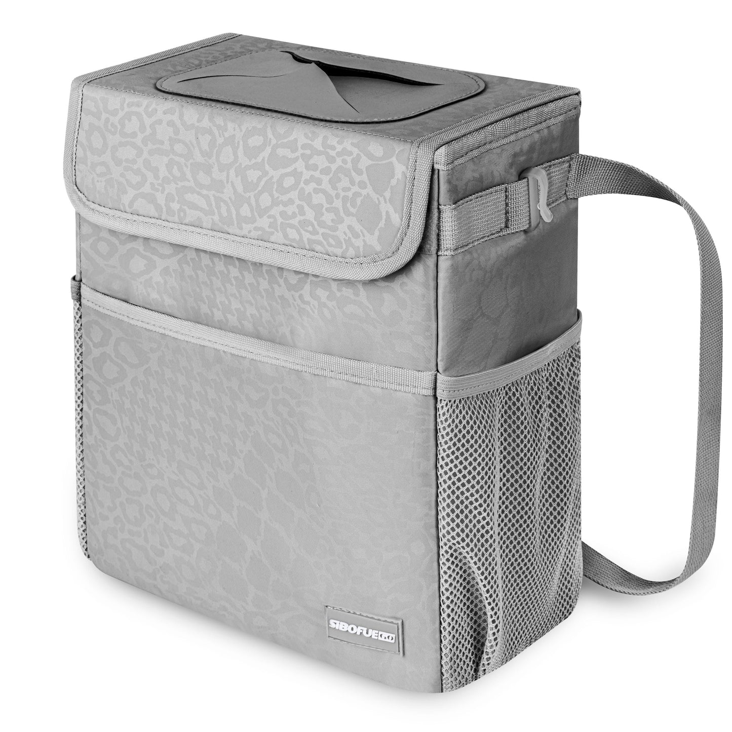 Cute Car Trash Can with Lid โ Multipurpose Collapsible Trash Bin for Car, Leak-Proof Organizer, Waterproof Garbage Can with Storage Pockets & Adjustable Straps, 2 Gallons (Black Leopard)