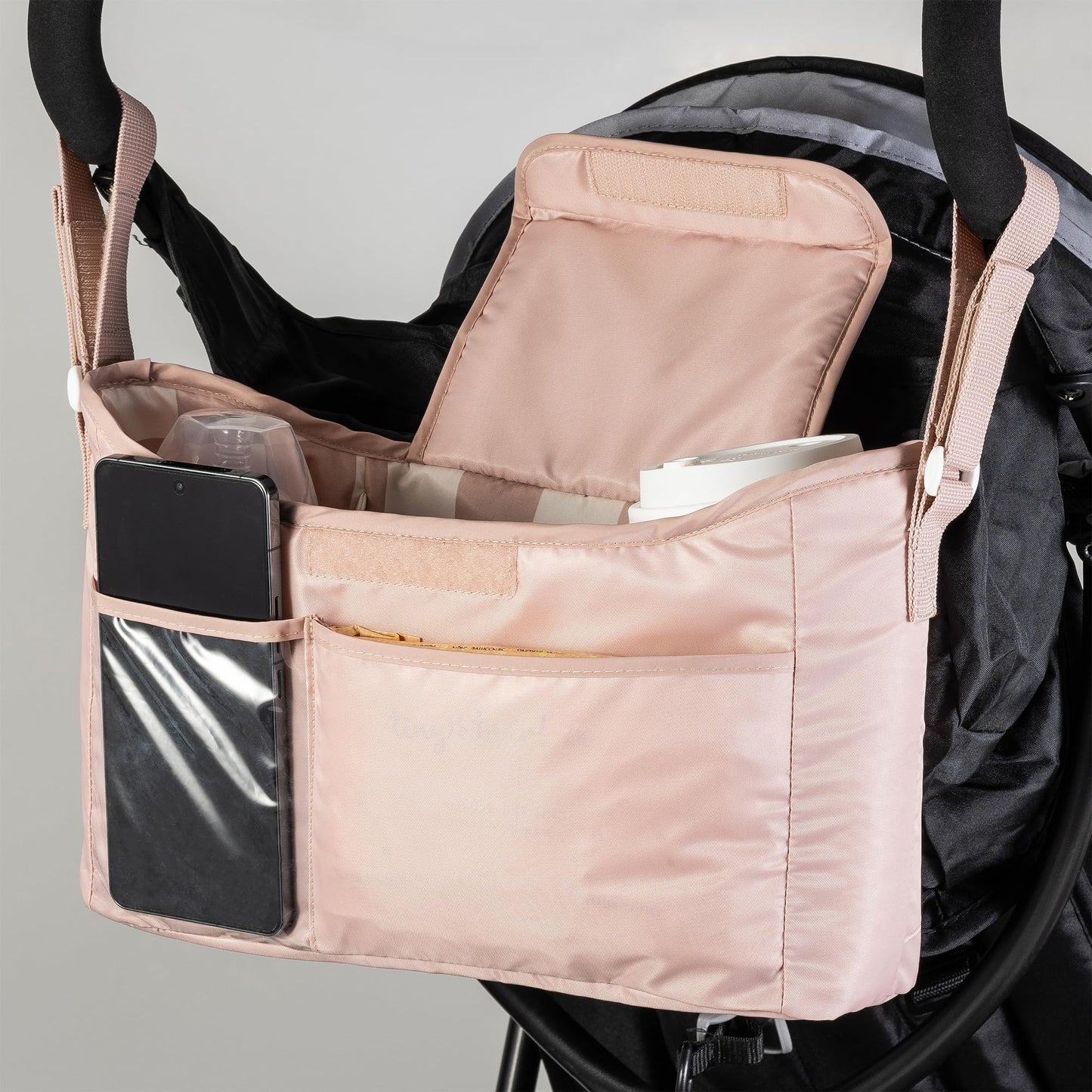 Tiny Twinkle Universal Stroller Organizer with Adjustable Strap - Waterproof Stroller Caddy Fits Baby Jogger,Nuna,Graco,Donna and Bugaboo Strollers(Beige Checkers)