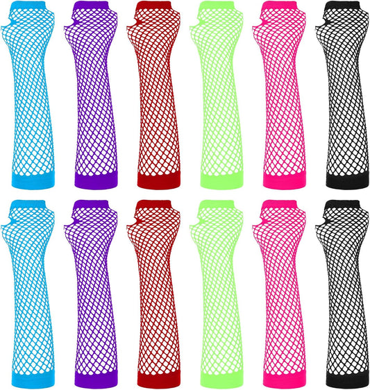 6 Pairs Neon Fishnet Gloves Long Fingerless Fishnet Arm Sleeves for Cosplay 80s Party Scene Clothes for Women and Girls Party Costume Accessories Supplies (6 Colors)