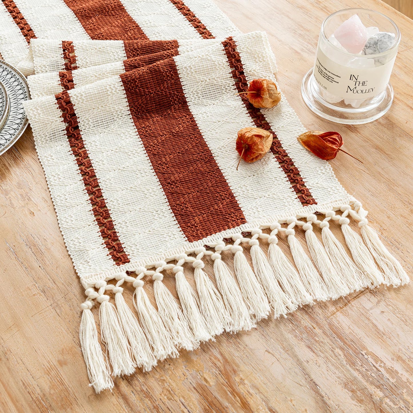 Fancy Homi Sage Green Table Runner 72 Inches Long Boho Macrame Table Runner for Home Decor, Farmhouse Table Runners with Tassels for Party Bohemian Rustic Bridal Shower Dining Decor 12x72 Inches