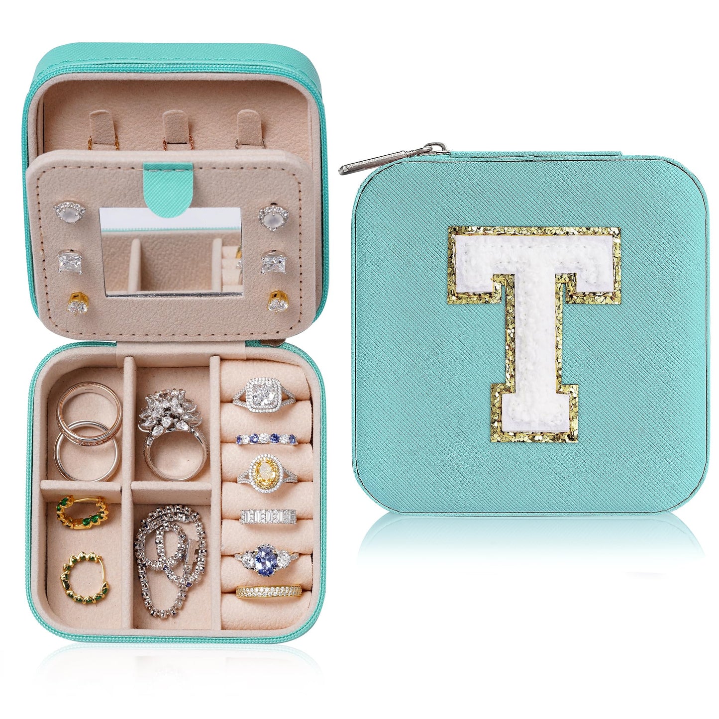 Parima Bridal Shower Gifts for Women, Bridesmaid Gifts for Women | Bridesmaid Proposal Gifts Unique Gifts | Wedding Travel Essentials Small Jewelry Box | Travel Jewelry Case - Letter S, Green