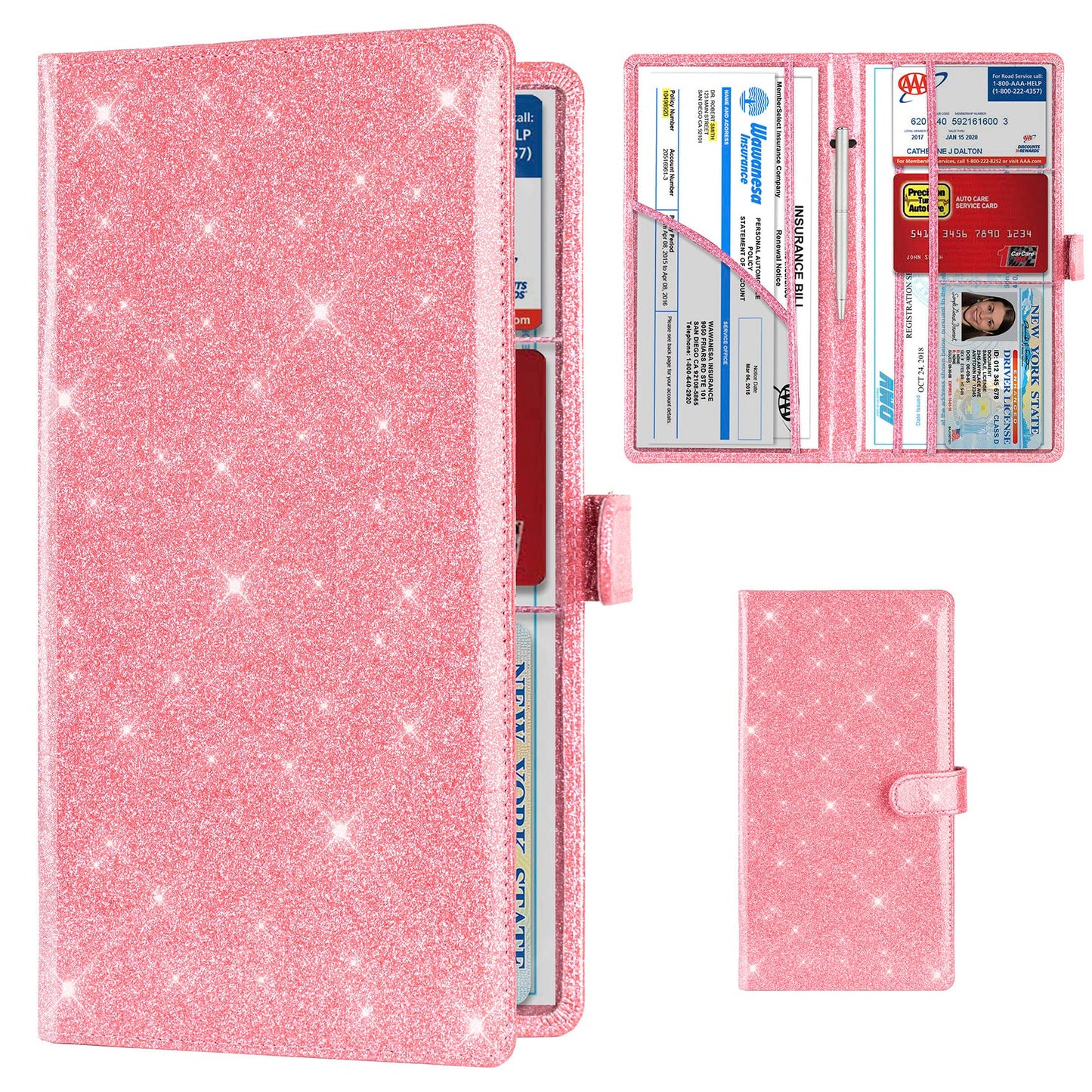 TOURSUIT Car Registration and Insurance Card Holder, Vehicle License Document Glove Box Compartment Organizer, Interior Car Accessories for Women Men Teens (Carbon Fiber Black)