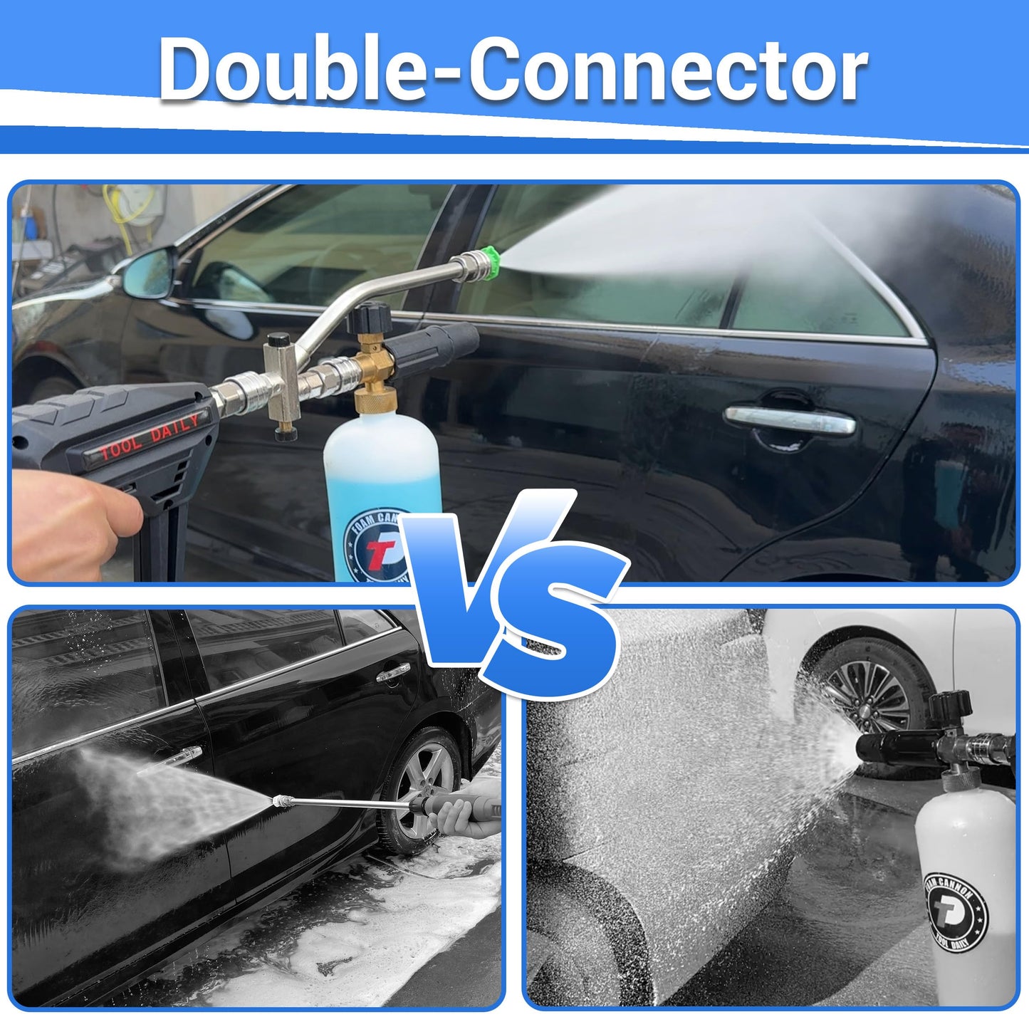 Tool Daily Short Pressure Washer Gun with Foam Cannon, Dual Connector Accessory, 1/4 Inch Quick Connect, 5 Spray Nozzle Tips, 1 Liter