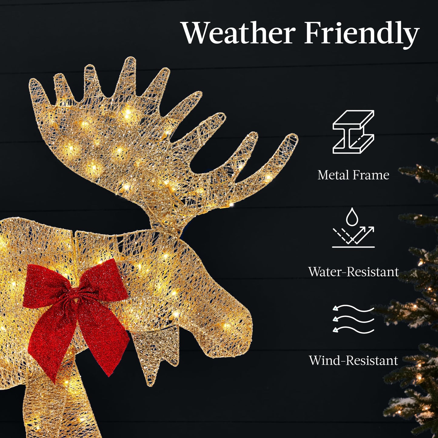 Best Choice Products 2D Moose Family Outdoor 3pc Christmas Yard Décor, 4ft Lighted Set Prelit All-Weather w/ 195 LEDs, Ground Stakes - Gold