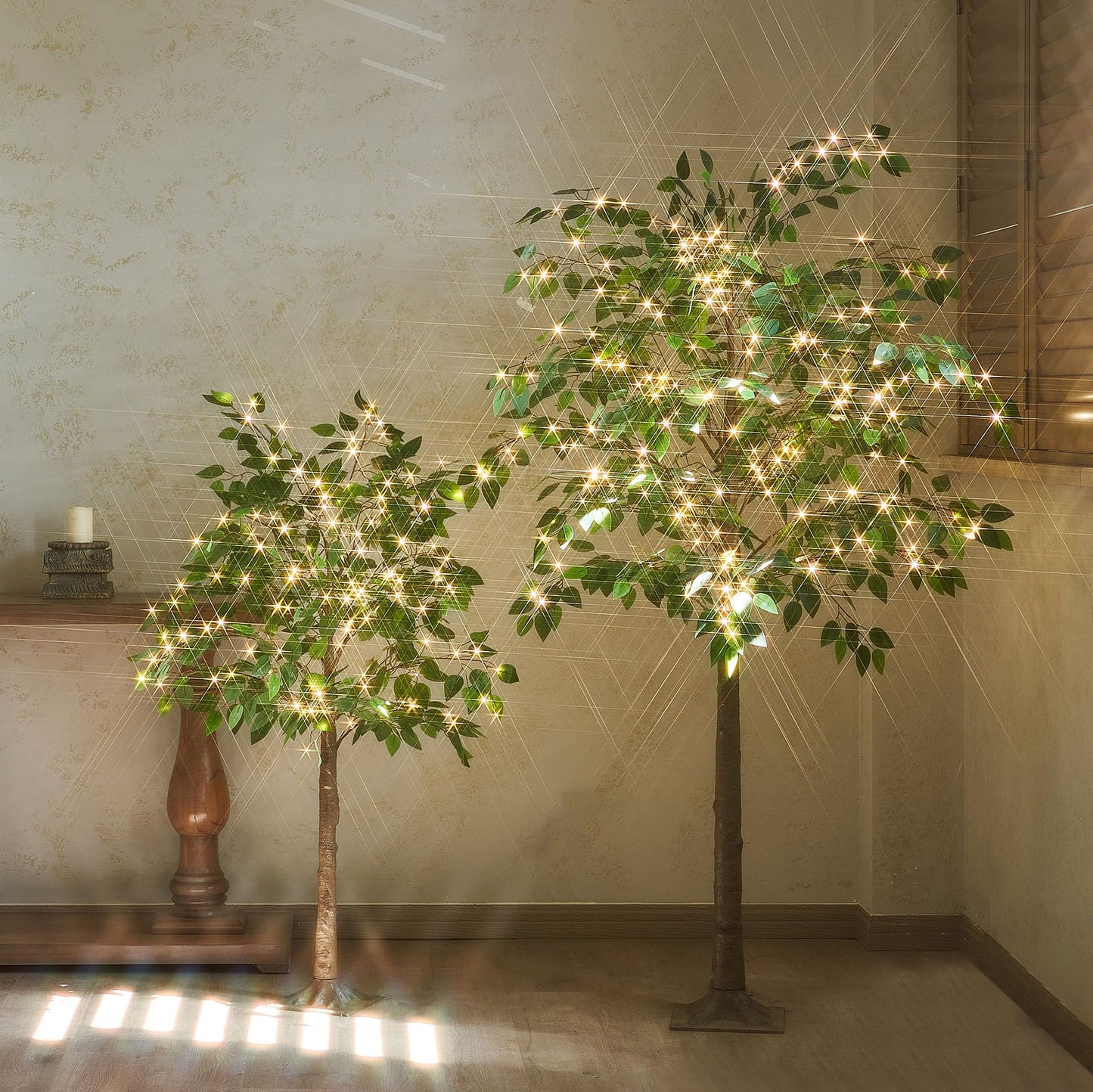 LITBLOOM Artificial Ficus Tree with Lights 4FT 140 LED Fairy Lights, Lighted Greenery Tree for Home Living Room Decoration