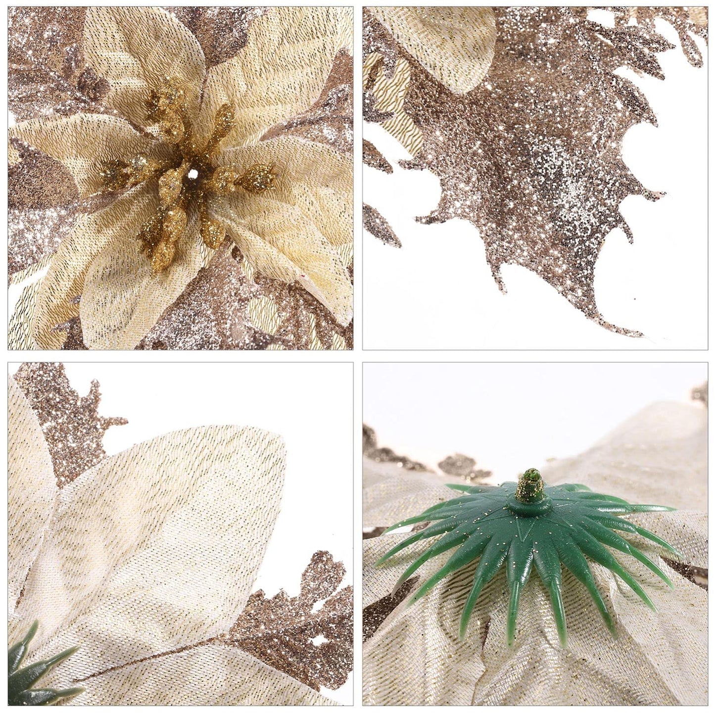 STOBOK Christmas Glitter Poinsettia Artificial Flowers|12 Pack Christmas Tree Ornaments for Wreaths Garland Holiday Party, Xmas Decoration, Red 6 Inch (Poinsettia)