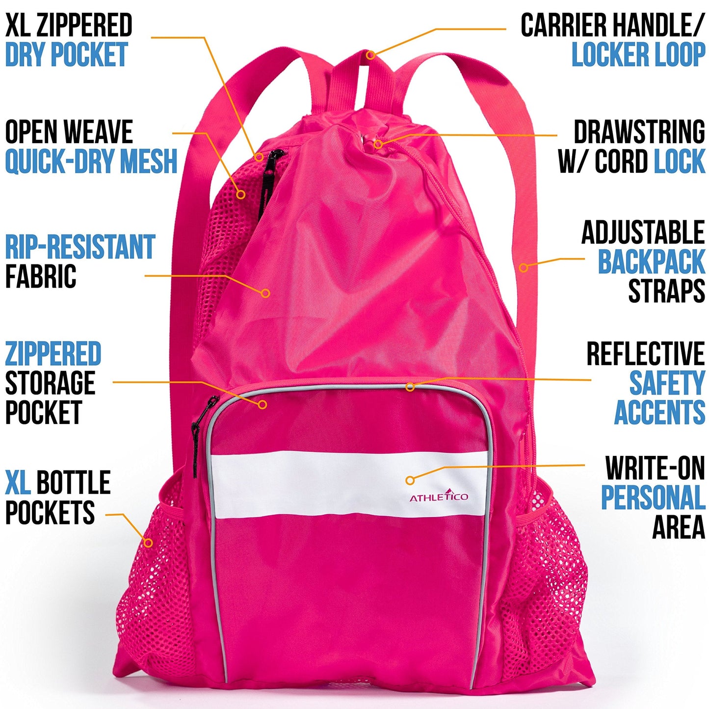 Athletico Mesh Swim Bag - Mesh Pool Bag With Wet & Dry Compartments for Swimming, the Beach, Camping and More (Pink)