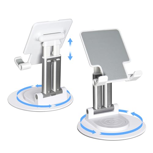 360°Rotating Phone Holder for Desk, Fully Foldable Cell Phone Stand for Office & Home, Angle & Height Adjustable Tablet Stand for All Smartphones, iPhone, Switch,Tablet 4.6-12.9'', Black