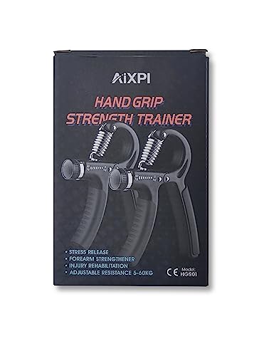 Grip Strength Trainer 2 Pack, Hand Grip Exerciser Strengthener with Adjustable Resistance 11-132 Lbs (5-60kg), Forearm Strengthener, Hand Exerciser for Muscle Building and Injury Recover Black