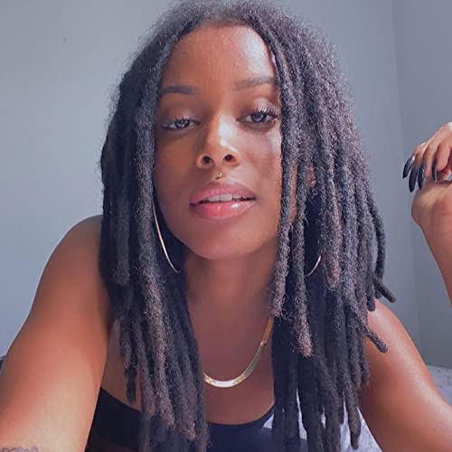 Dreadlock Extensions Human Hair 12 Inch 0.4cm Thickness 100 Strands Locs Extensions Real Human Hair, Natural Black for Women Men Kids Full Handmade Permanent Locs Can Be Dyed and Bleached