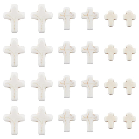 SUNNYCLUE 1 Box 90Pcs White Cross Beads Mini Small Synthetic Turquoise Stone Cross Bead Tiny Pocket Crosses Easter Holiday Crucifix Loose Spacer Beads for Jewelry Making Beading Supplies DIY Crafts