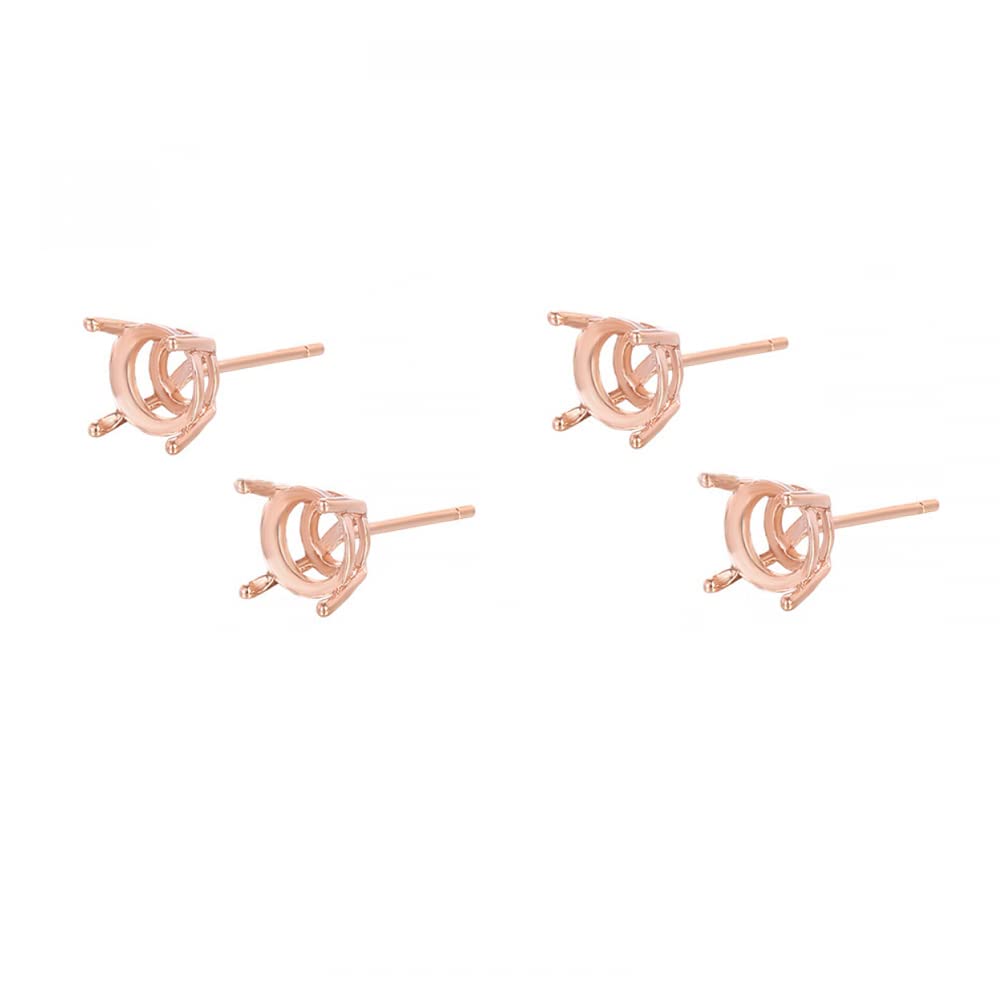 2 Pairs 925 Sterling Silver 6 Pongs Stud Post Earring Base Blank Earwires Cabochon Setting for 5mm Round Gemstone DIY Jewelry Gift for Women(Platina Color)