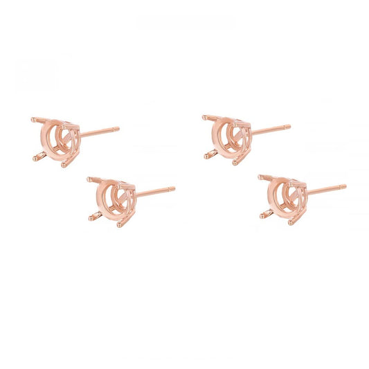 2 Pairs 925 Sterling Silver 6 Pongs Stud Post Earring Base Blank Earwires Cabochon Setting for 5mm Round Gemstone DIY Jewelry Gift for Women(Platina Color)