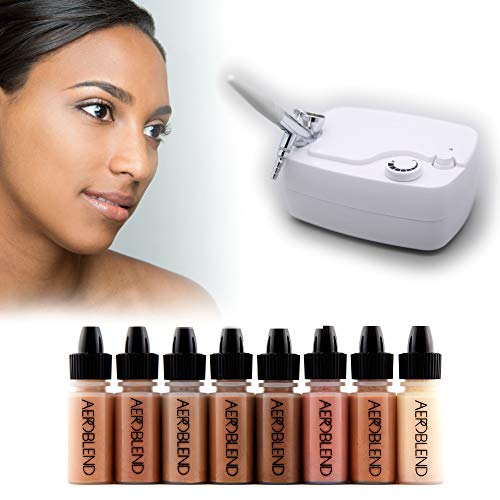 Aeroblend Airbrush Makeup Personal Starter Kit - Dark Foundation - With 8 Color Set