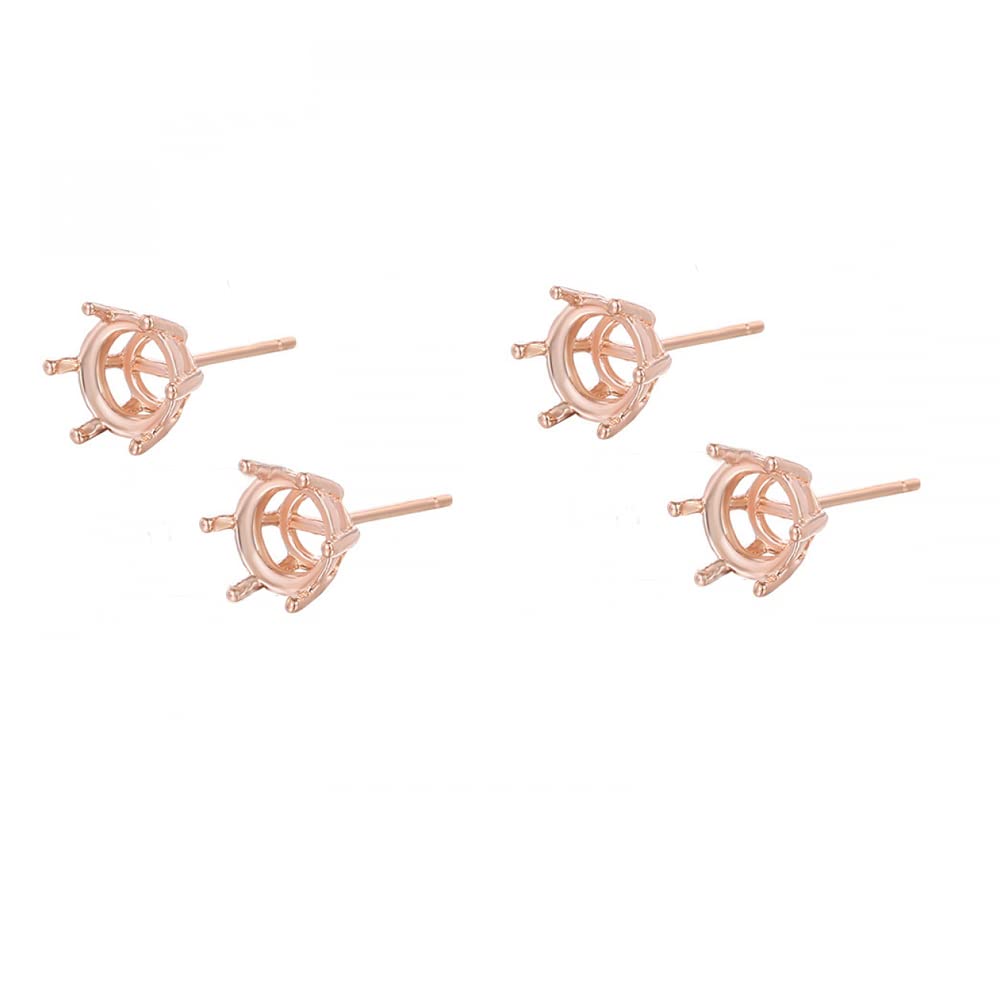 2 Pairs 925 Sterling Silver 6 Pongs Stud Post Earring Base Blank Earwires Cabochon Setting for 5mm Round Gemstone DIY Jewelry Gift for Women(Platina Color)