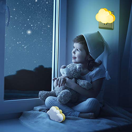 Mudder 2 Pack Night Light Plug into Wall Soft LED Night Light Cute Wall Nursery Lamp Warm Sensor Plug-in Intelligent Nightlight for Bedroom Hallway(Cloud,Yellow)