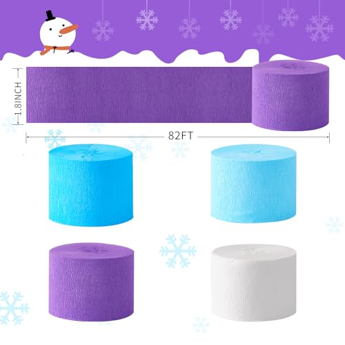 Frozen Birthday Party Decorations, 8 Rolls Purple Blue White Crepe Paper Streamers for Winter Princess Christmas Holidays Party DecorationWhite