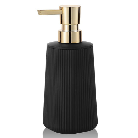 Small Soap Dispenser for Bathroom and Kitchen, Modern Farmhouse Striped Style Plastic Hand Soap Dish Soap Dispenser with Pump Matte Black