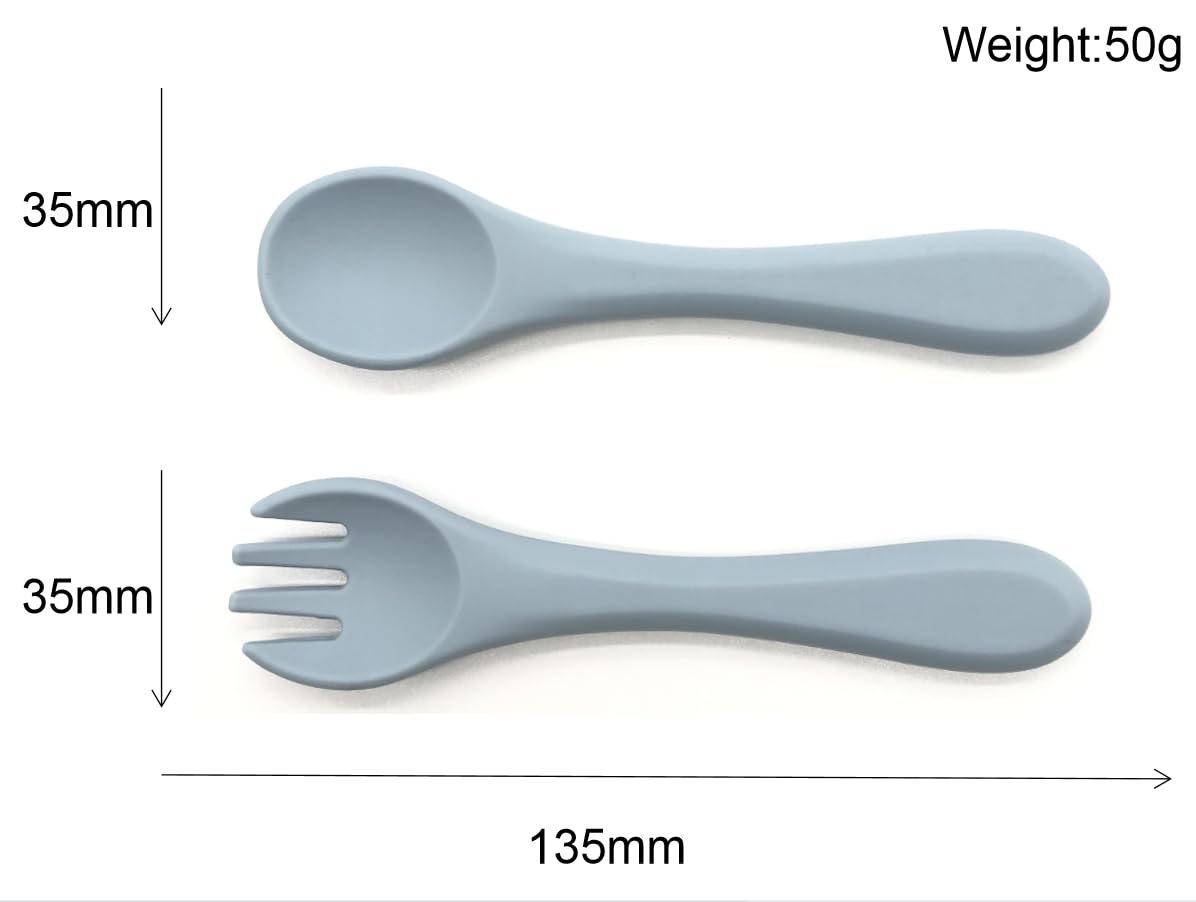 Silicone Baby Feeding Set, Toddler/Baby Feeding Set With Divided Suction Plate Bowl Spoons Forks Sippy Cup Adjustable Bib Non Slip Mat, Baby Eating Utensils, Bear Shape, 7-Piece, (Blue)