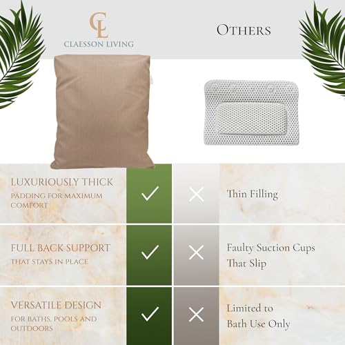 Luxury Bath Pillow for Tub - Thick and Comfortable Bathtub Pillow Support for Head and Neck and Back - Washable Quick-Drying Bath Pillows - Bath Cushion for Home Spa - Fits Any Bathtub - Sand