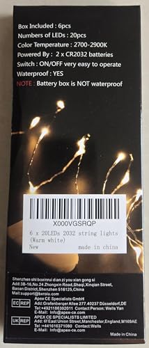 BXROIU Fairy Lights CR2032 Battery Operated,6.6Ft/2Meter 20 LEDs Micro Silver Wire String Lights for Bedroom Christmas Party Wedding Decoration (Warm White, 6 Pack)