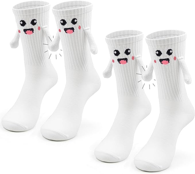 Keauexp Cute Hand Holding Socks, Smile Face Magnetic Socks Funny Birthday Christmas Valentines Gifts for Adult Kids Teen