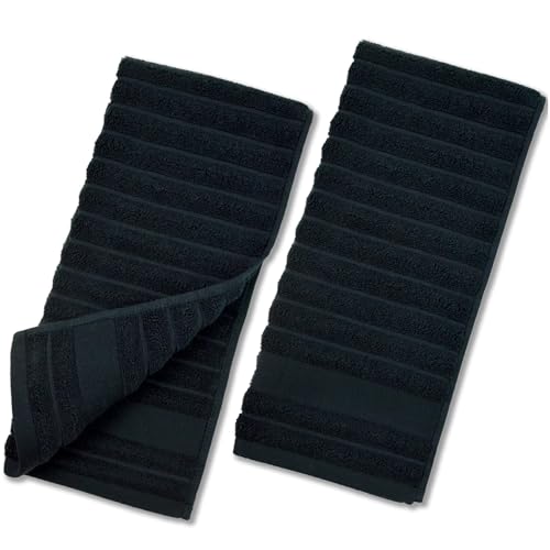 2-Pack Bathroom Hand Towels (Black) Ribbed – Guest Room & Spa Premium Cotton Face Towels 13” x 29”, Soft and Quick Drying 480 GSM