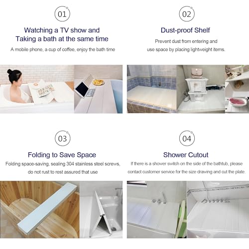 Adjustable Foldable Dust-Proof Bathtub Cover White,Waterproof Shutter Bathtub Tray & Laptop Desk 2 in 1 Fits Most Tubs,Modern Bath Tub Racks for Home (0.8Mx1.5M(31.5"x59"), 0.47in Thick)