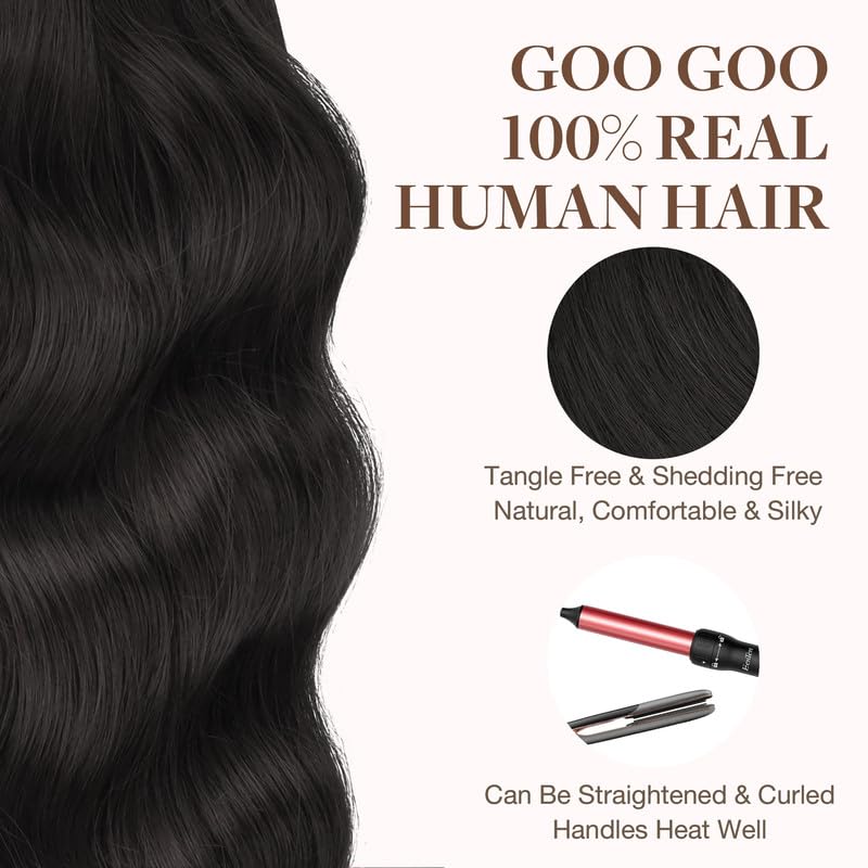 GOO GOO Tape in Hair Extensions Human Hair, 1B Natural black, 20inch 100g 40pcs, Thick Ends Straight Seamless Tape in, Invisible Tape in Hair Extensions Human Hair