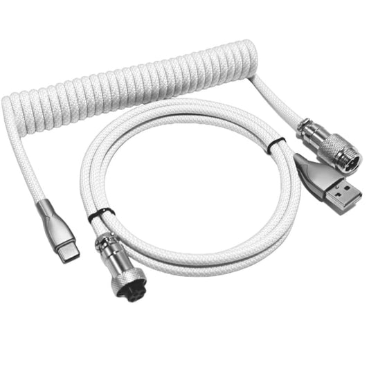 USB C Coiled Keyboard Cable - Gaming Keyboard Coil Cord,Custom Type Braided Mechanical Cable with Detachable Metal Aviator Wire, 1.5M USB-C to USB-A, Computer Decoration Wire Green