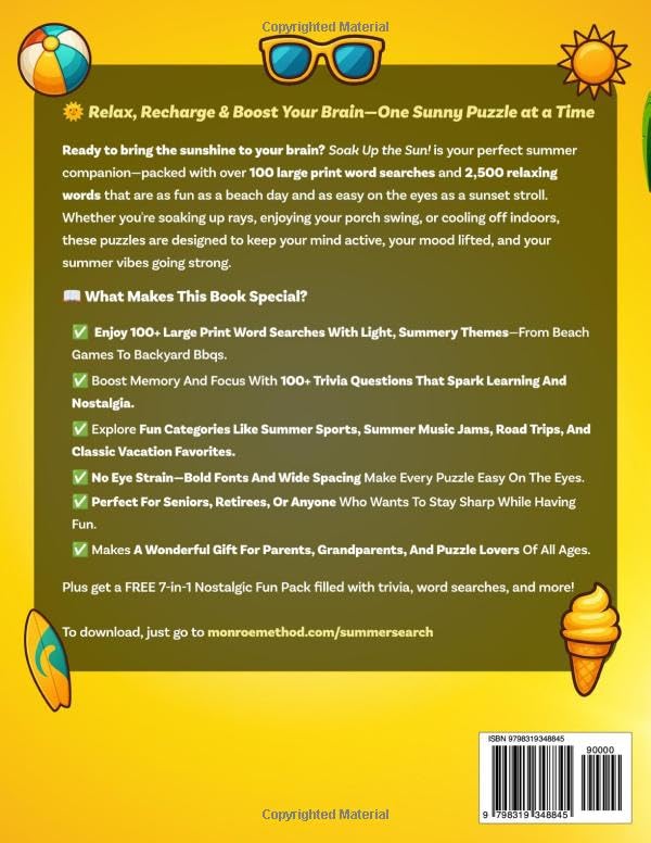 Soak Up The Sun! Large Print Summer Word Search For Adults & Seniors (2500 Words): 100+ Days of Relaxing, Easy-to-Read Word Find Puzzles to Boost Your Brain and Brighten Beach Days (Classic Gifts)