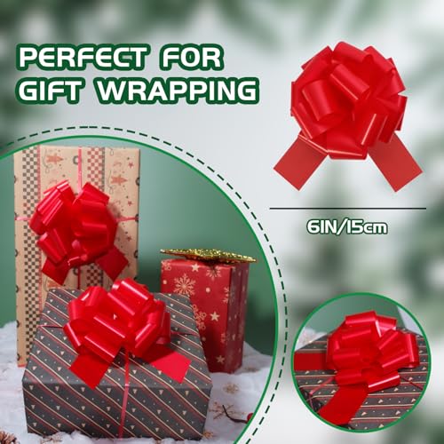 12 Pcs 6 Inch Red Pull Bows, Perfect for Gift Wrapping, Gift Wrapping Baskets Wedding Christmas Party Decorations, Crafts – Quality Pull Bows for Gifts and Decorations