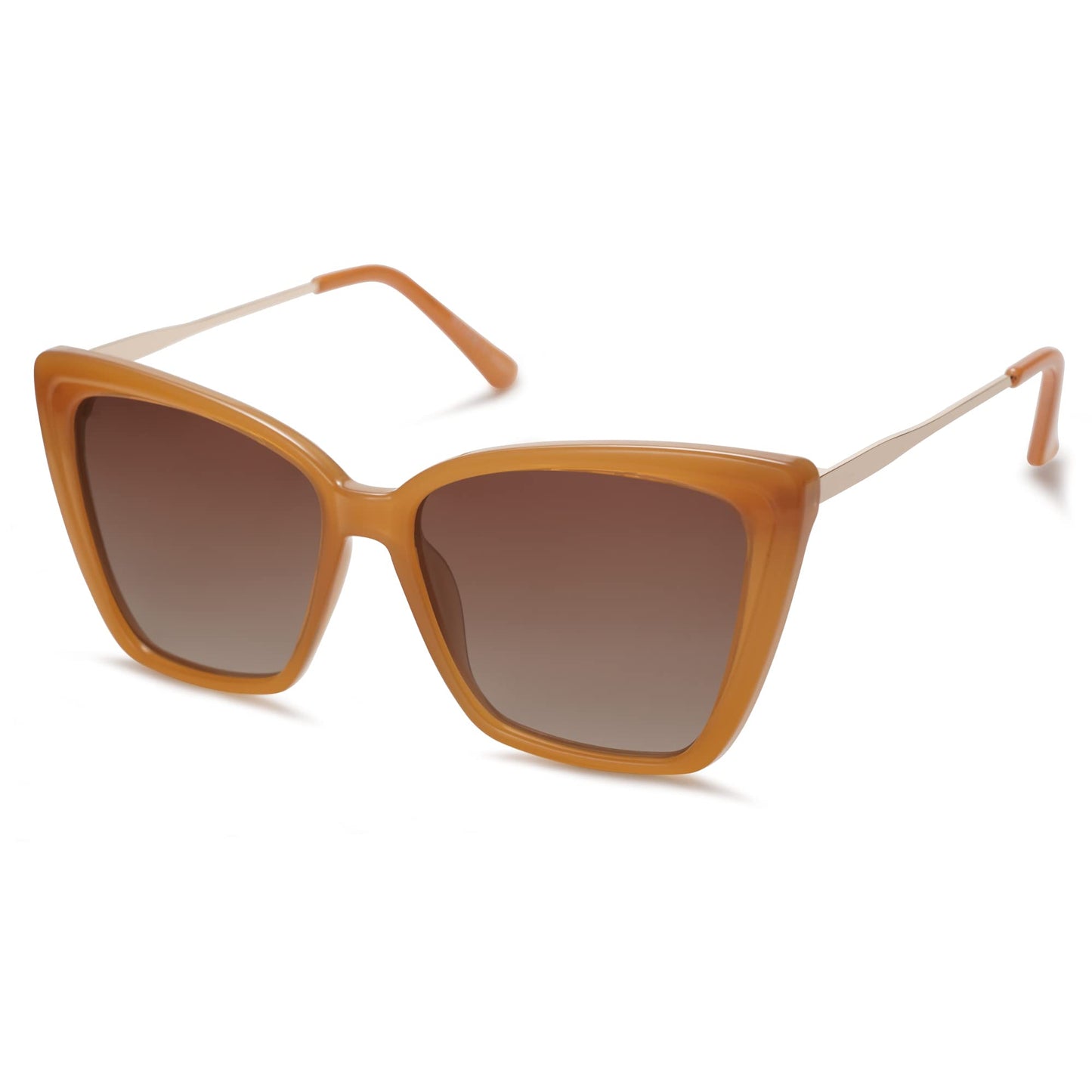 SOJOS Trendy Polarized Sunglasses For Women Retro Womens Oversized Square Cat Eye Sun Glasses UV Protection SJ2206 Milky Orange Frame Brown Grading Lens