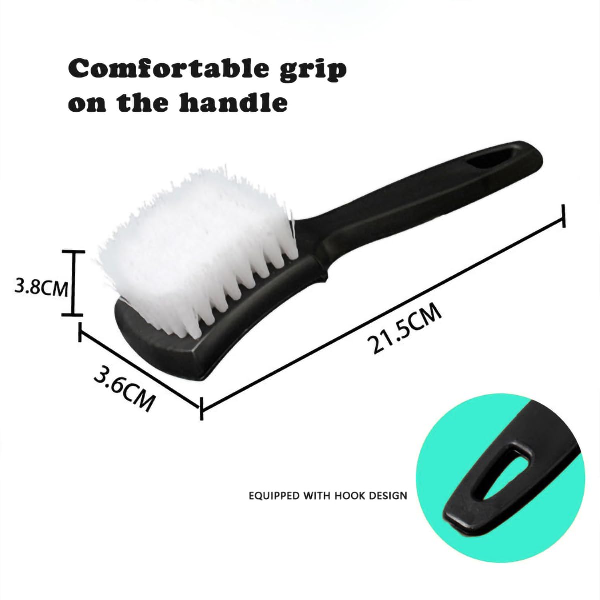 Tire Brush, Black Stiff Bristle Wheel Cleaning Brush, Car Carpet Brush, Detail Brush (White)