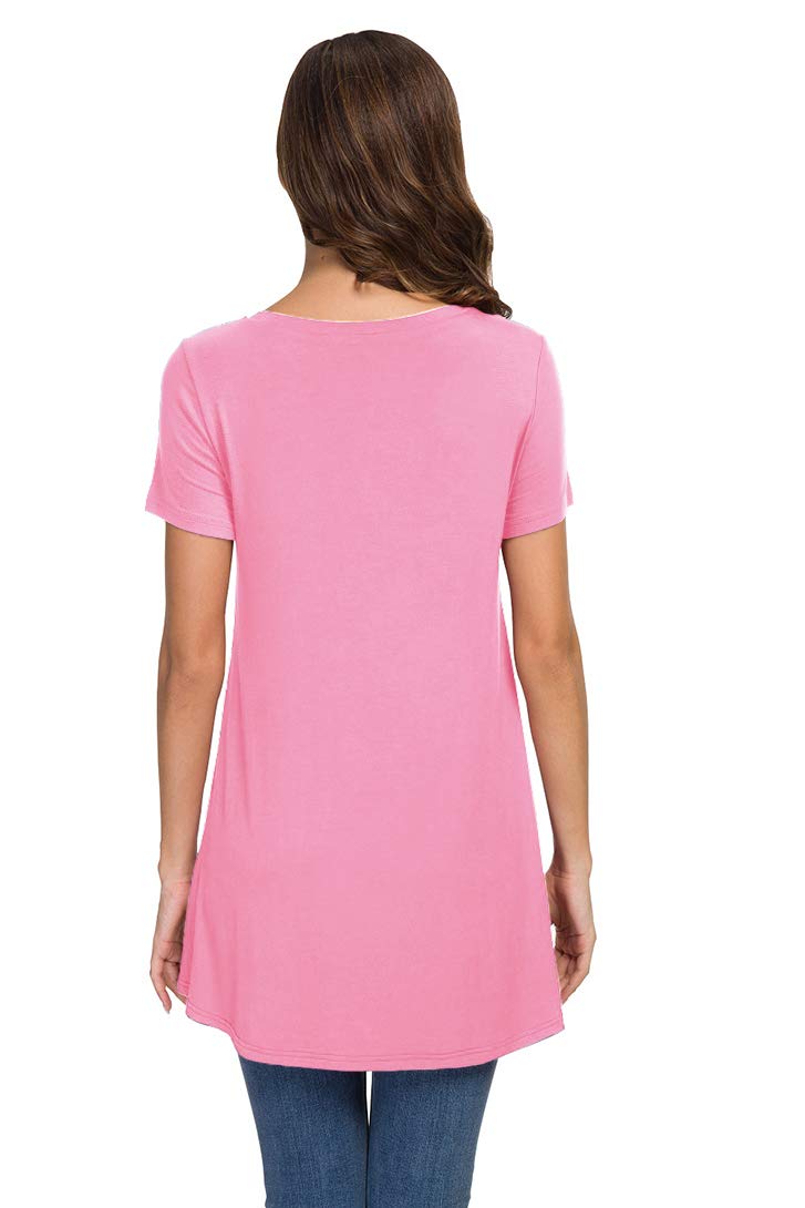 AWULIFFAN Summer Tops for Women Short Sleeve Casual Loose Tunic Top（Pink,Large）