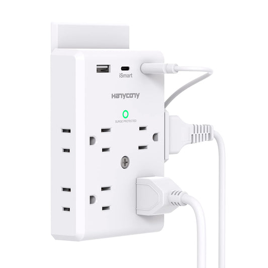 Multi Plug Outlet Extender with USB C Ports, HANYCONY 3 Sided Power Strip Surge Protector 900J, 8 Outlets Splitter 3 USB Wall Charger, Wall Adapter Spaced for Home Travel Office Dorm Room, ETL Listed