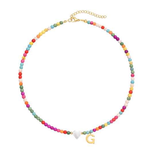 Wellike Initial Necklaces for Women Colorful Beaded Choker Necklace Stainless Steel 18K Gold Plated Y2K Aesthetic Gold Letter Necklace Handmade Boho Summer Necklace Jewelry Gift