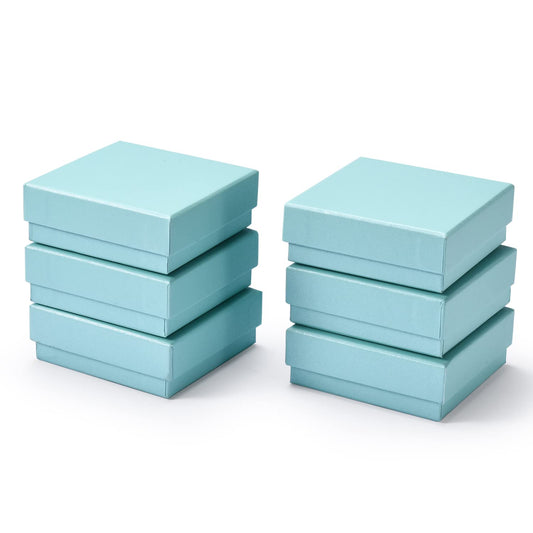 Dawhud Direct Small Jewelry Box - 6-Pack Cardboard Small Gift Boxes with Lids and Black Cushion - Ideal for Earrings, Bracelets, and Necklaces - Jewelry Packaging Boxes - 3.5x3.5x1-Inch (Turquoise)