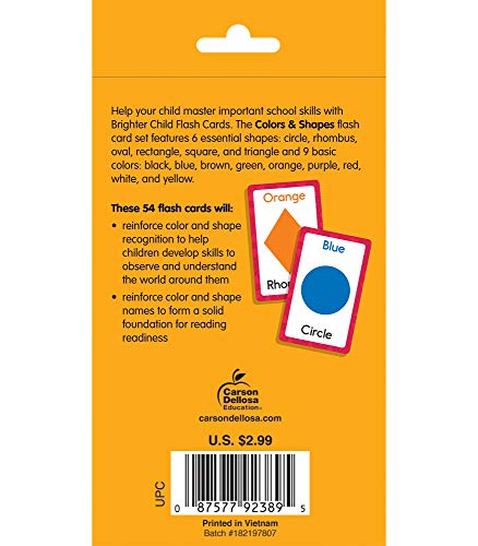 Carson Dellosa 54 Colors and Shapes Flash Cards, Toddler Learning Flashcards for Kids Ages 4 and Up, Educational Games for Preschool and Kindergarten Reading Readiness