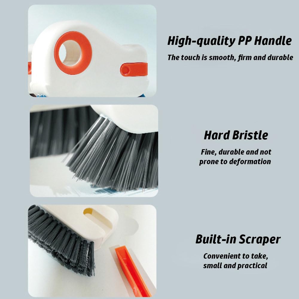2 in 1 Groove Cleaning Brush Window Track Cleaning Tools, 2026 New Multifunction Hard Bristle Crevice Brush with Scraper for Shutter Door, Sliding Door, Window Sill, Window Seal (Orange)