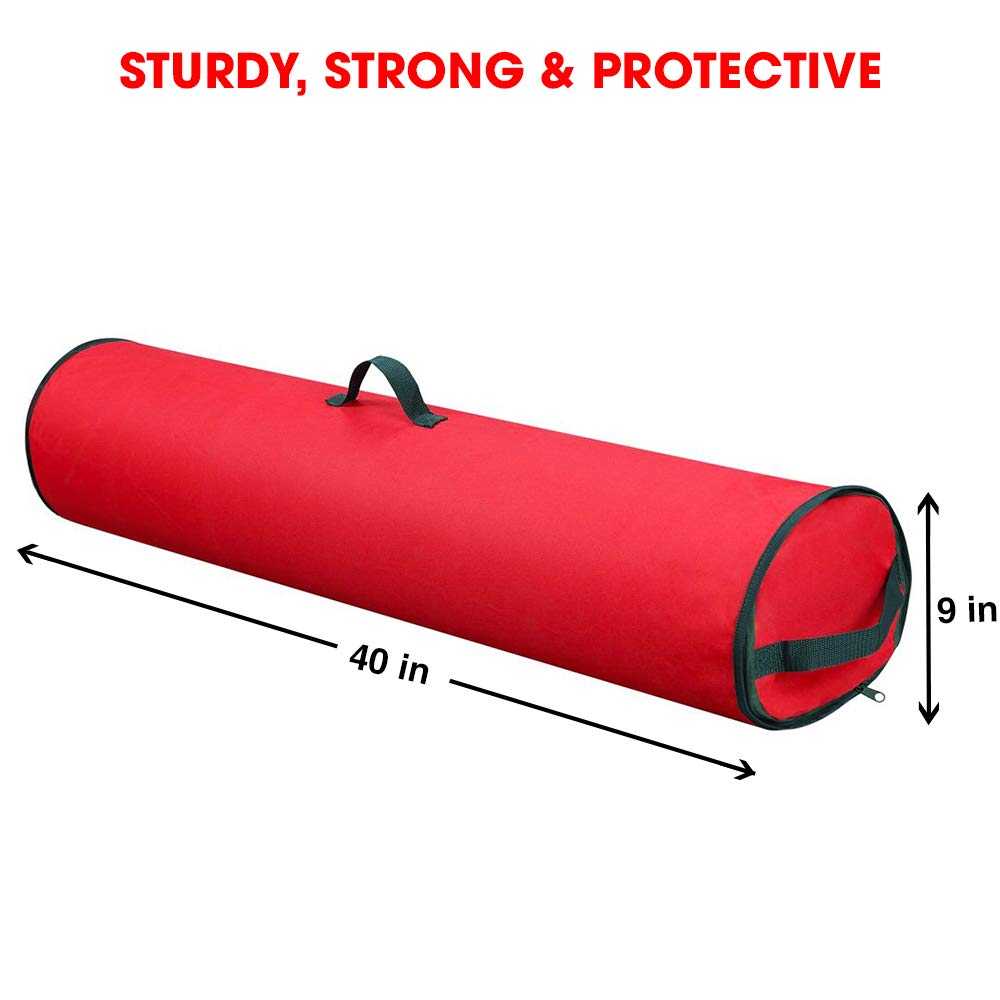 Primode Wrapping Paper Storage Bag | Wrapping Paper Organizer Under Bed for Storing Multiple Rolls of Gift Wrap, 40” Length Container Constructed of Durable 600D Oxford Material (Red)