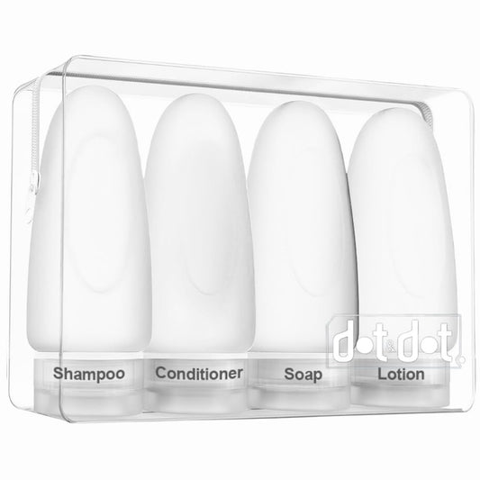 Dot&Dot Leak Proof Travel Bottles - TSA Approved 3oz Silicone Toiletries Travel Shampoo & Conditioner Containers with Labels