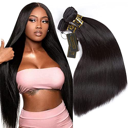 QTHAIR 16A Brazilian straight Human Hair Bundles 26" 26" 26" 24" Straight Hair Brazilian Virgin Human Hair 100% Unprocessed Virgin Hair Bundles Straight Weave