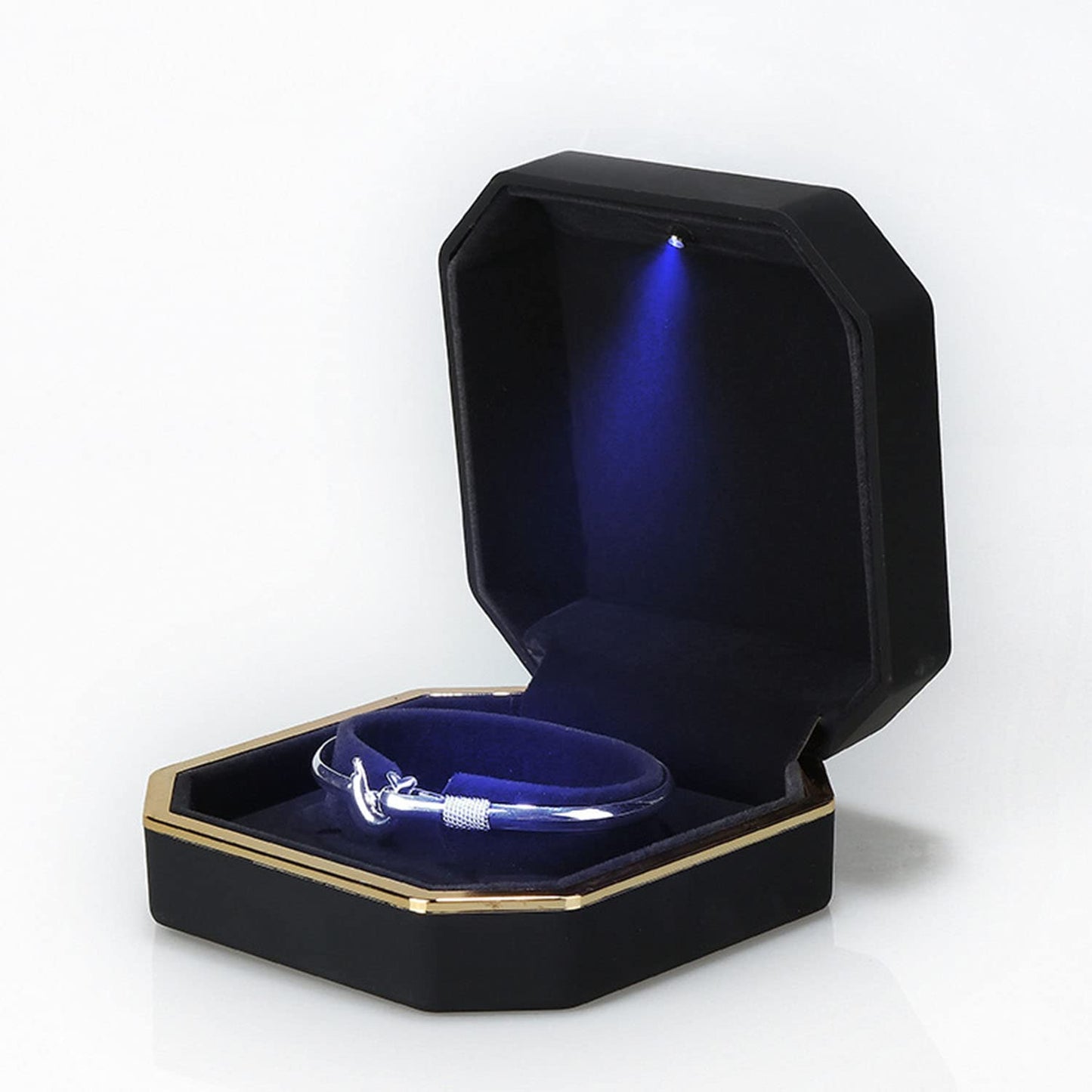 AVESON Luxury Bracelet Box, Velvet Jewelry Box Storage Case Organizer Holder with LED Light, Black