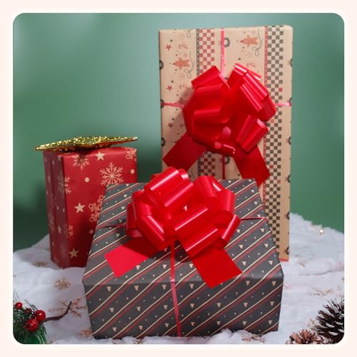12 Pcs 6 Inch Red Pull Bows, Perfect for Gift Wrapping, Gift Wrapping Baskets Wedding Christmas Party Decorations, Crafts – Quality Pull Bows for Gifts and Decorations