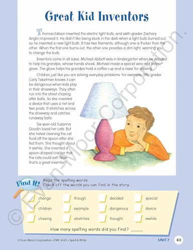 Evan-Moor Skill Sharpeners Spell and Write Workbook, Grade 5, 144 Spelling Words, Test Prep, Compound Words, Conjunctions, Grammar, Punctuation, Creative Writing, Vocabulary, Activities, Homeschool