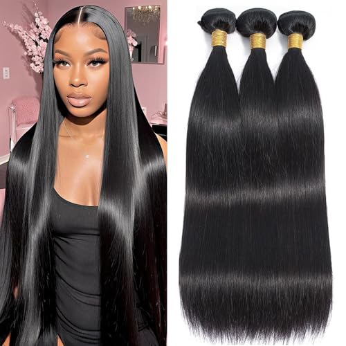 10A Straight Bundles Human Hair 24 26 28 Inch 100% Unprocessed Virgin Brazilian Straight Human Hair Weave 3 Bundles Natural Black Color